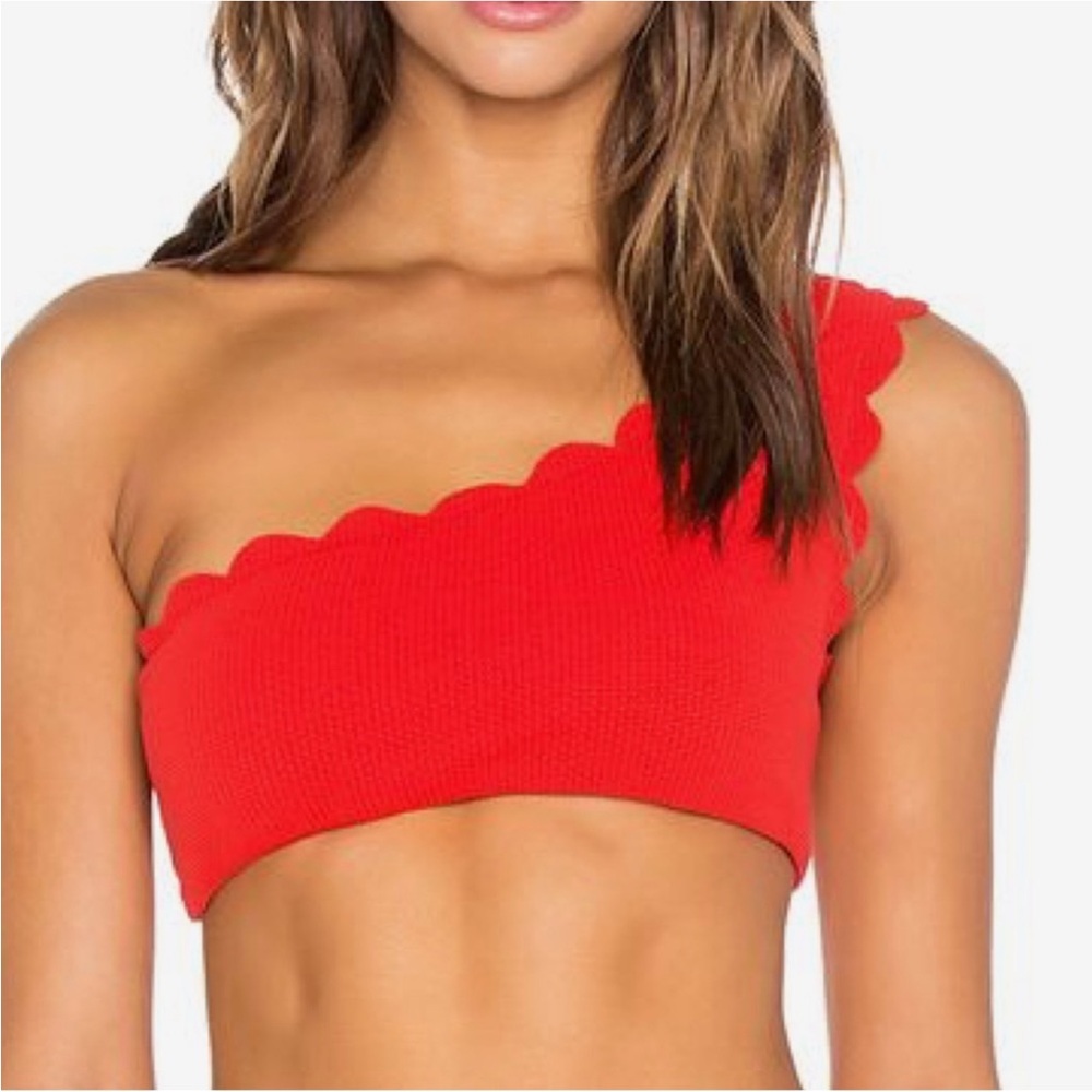 Marysia Santa Barbara One-shoulder Swim Top, Poppy Red, Size S.